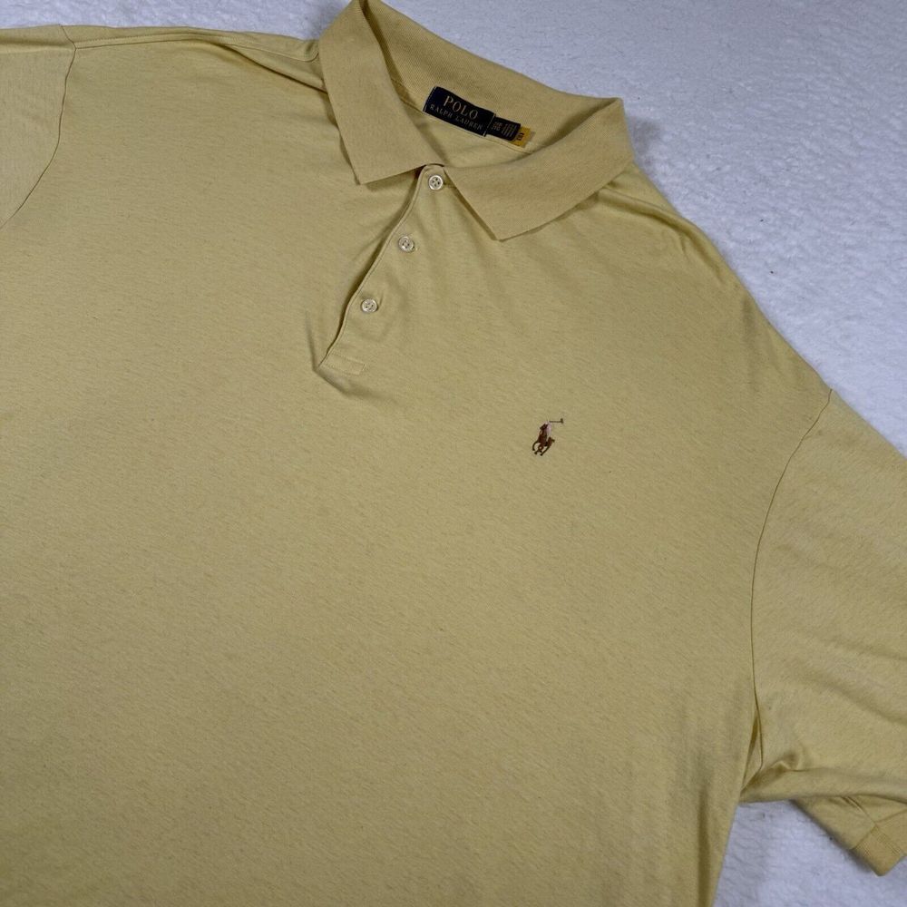 Polo Ralph‎ Lauren Shirt Mens 2XB Yellow Short Sleeve Flesh Pony Collar Top